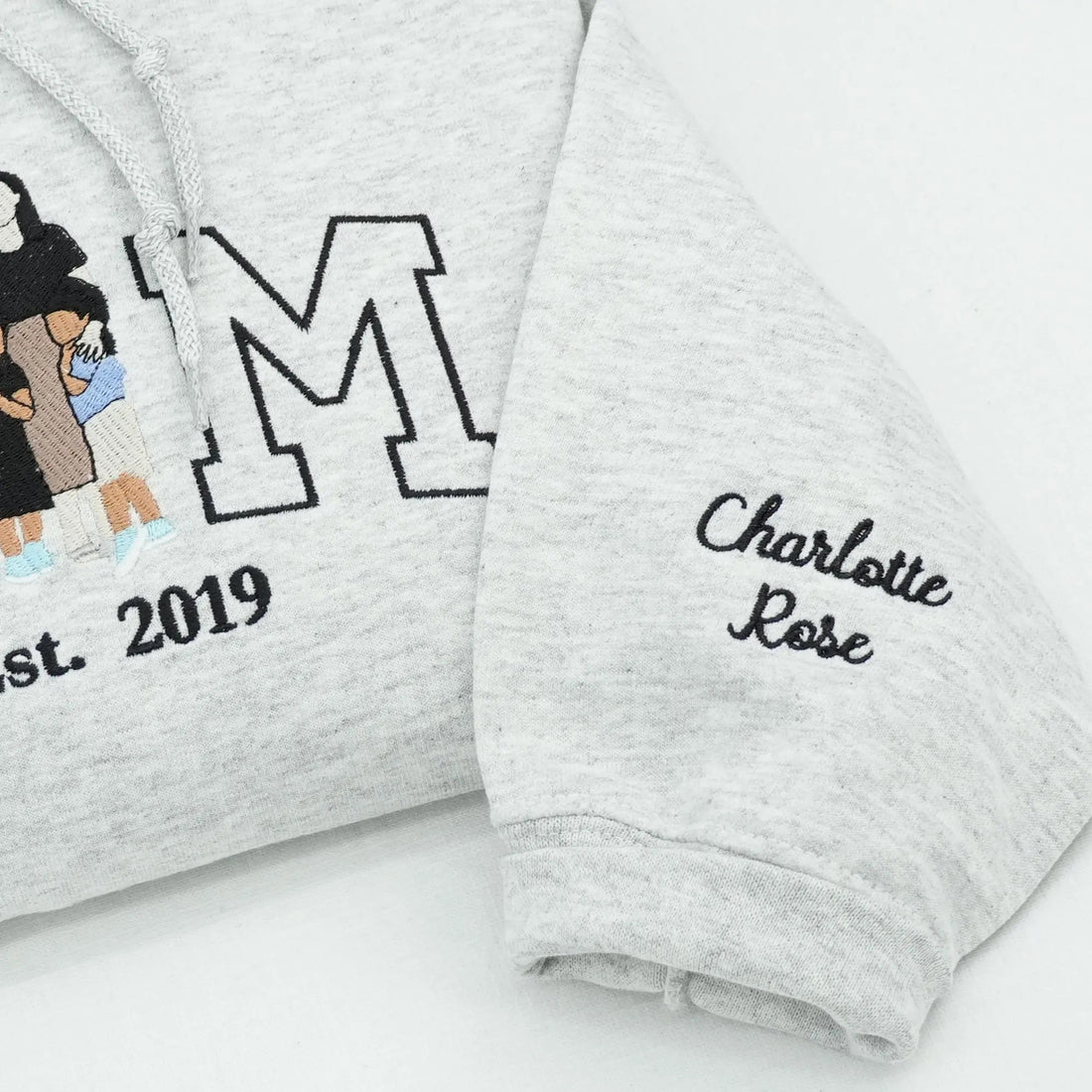 Mom Hoodie Family Picture, Custom Embroidered Hoodie With Mama Portrait, Grandma Portrait, Personalized Mother With 2 Daughters Gift