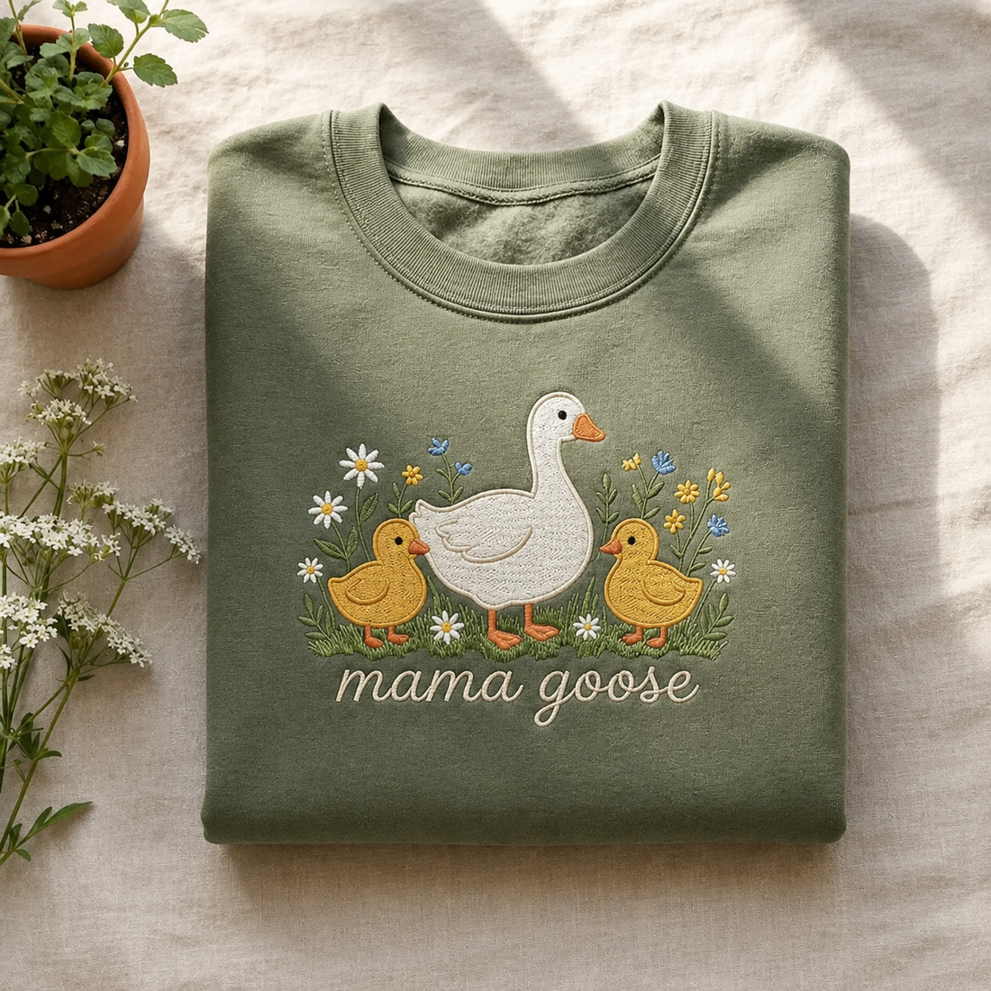 Embroidered Mama Goose Sweatshirt, Custom Mama Crewneck, Cozy Mom Sweater, Mother's Day Gift, Goose Lover Shirt, New Mom Gift