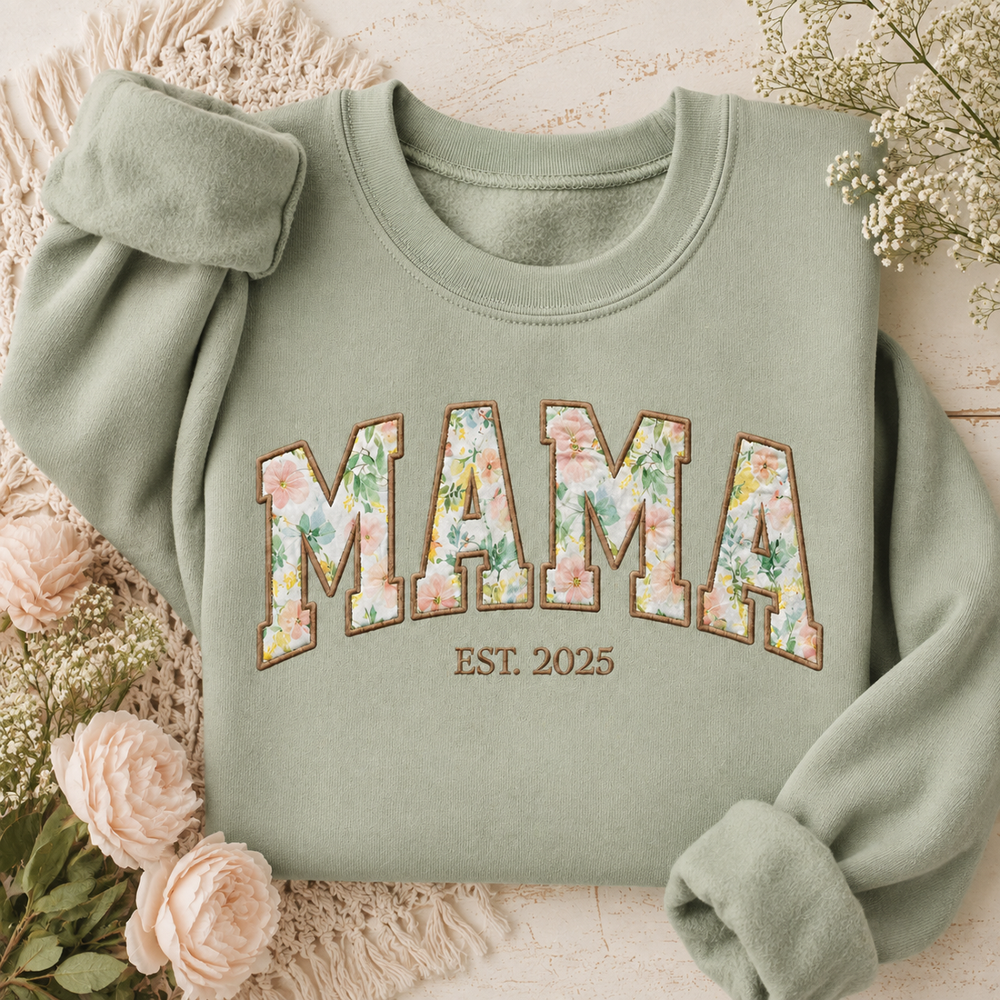 Custom Floral Mama Sweatshirt, Custom Mama Embroidered Sweatshirt, Personalized Mama Crewneck, Gift for Mama, Mothers Day Gifts, Mom Gifts