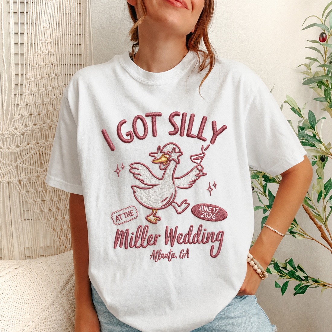 Custom Embroidered Wedding Toss Shirt, Silly Goose Bridal Party Tee, Personalized Wedding Guest Shirt, Matching Wedding Weekend Outfit