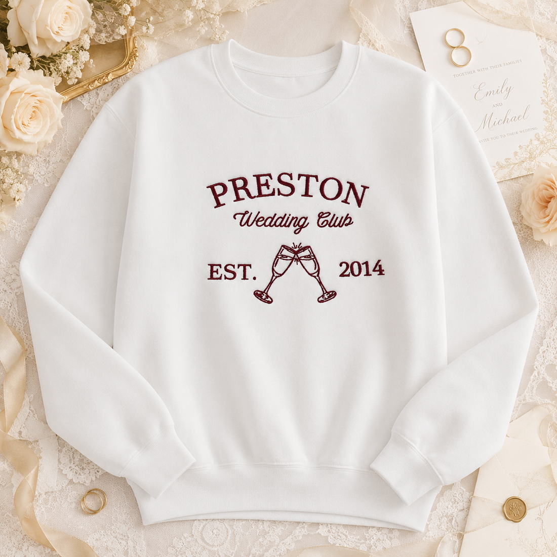 Wedding Club Embroidered Sweatshirt, Just Married Crewneck, Honeymoon Couple Gift, Personalized Wedding Pullover